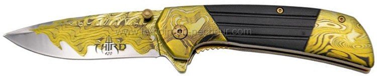 Couteau Third Acier 3D Damas Jaune Noir  11,5cm TH.K2816J