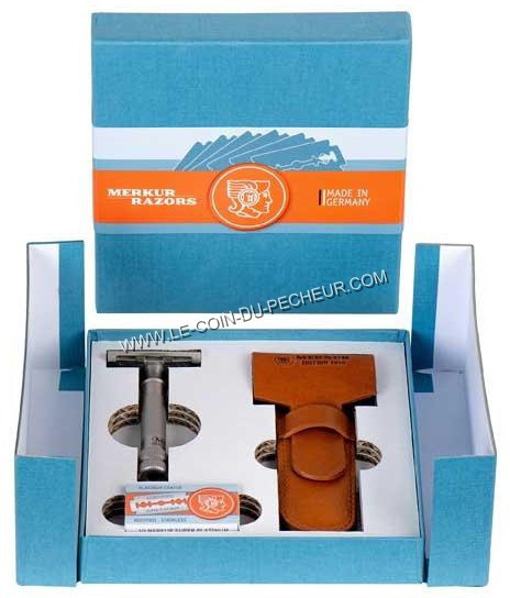Coffret Merkur Rasoir inox first edition 1896 Etui cuir - 34.106