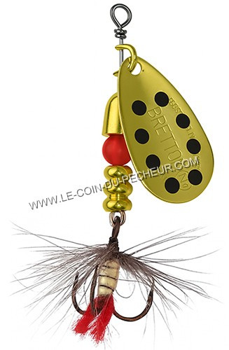Cuiller tournante BRETTON doré points noirs mouche rouge