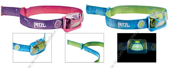 Lampe frontale enfant Petzl tikkid 20 lumens bleu/rose