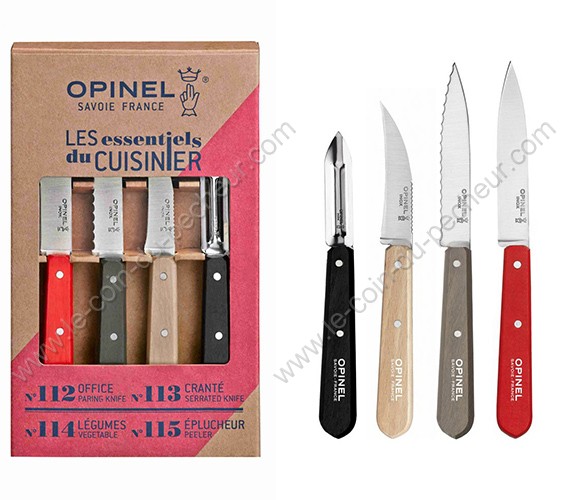 OPINEL - Coffret Les Essentiels Art Déco - Coffret OPINEL Cuisine Couteau d' Office, Couteau Cranté, Couteau à Légumes, Couteau Eplucheur - Inox &  Charme - Violet, Gris Clair, Vert Émeraude, Blanc 