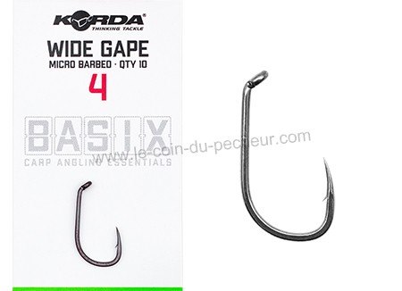 Hameçon carpe non monté Korda Basix Wide Gape avec ardillon