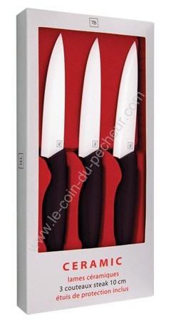 Coffret 3 couteaux à steak 10cm TB céramique blanche - 441785